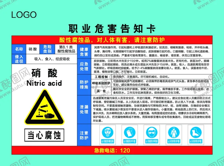 编号：48284806171709268653【酷图网】源文件下载-硝酸职业危害告知卡