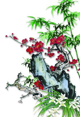 竹子梅花石头装饰画古画
