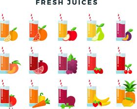 新鲜果汁插画集合