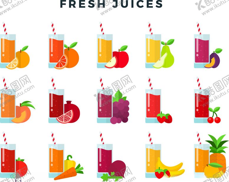 编号：55068311142259489456【酷图网】源文件下载-新鲜果汁插画集合