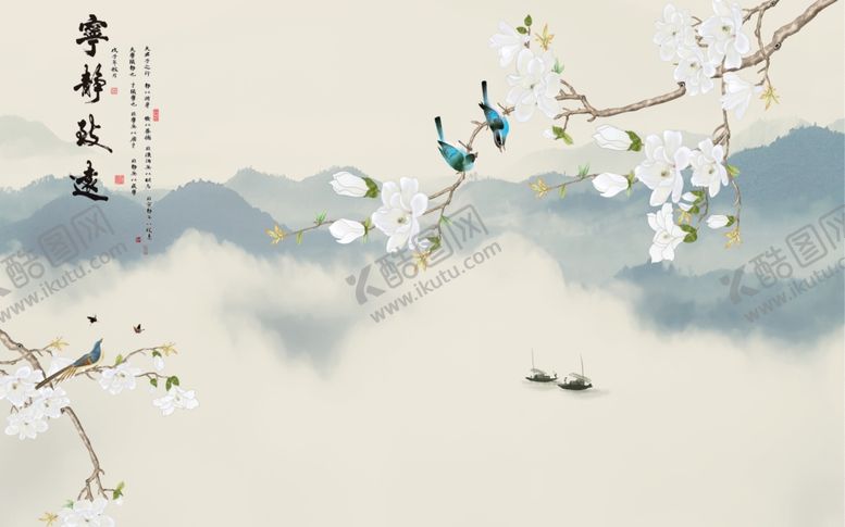 编号：80971106291436136906【酷图网】源文件下载-工笔花鸟背景墙装饰画