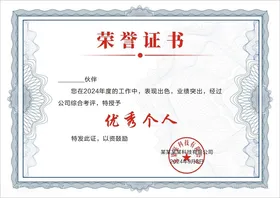 荣誉证书培训模板公司优秀员工个人