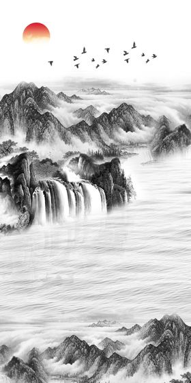 中式水墨山水玄关画