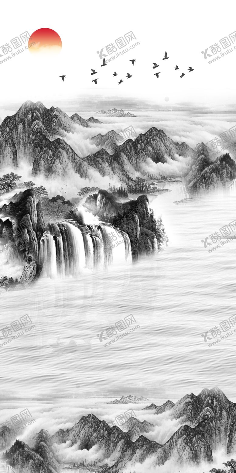 编号：94709810192128332995【酷图网】源文件下载-新中式水墨山水玄关画