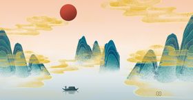 中国风金色山水背景创意