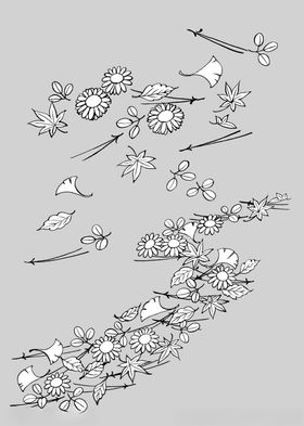 日本线描植物花卉矢量素材