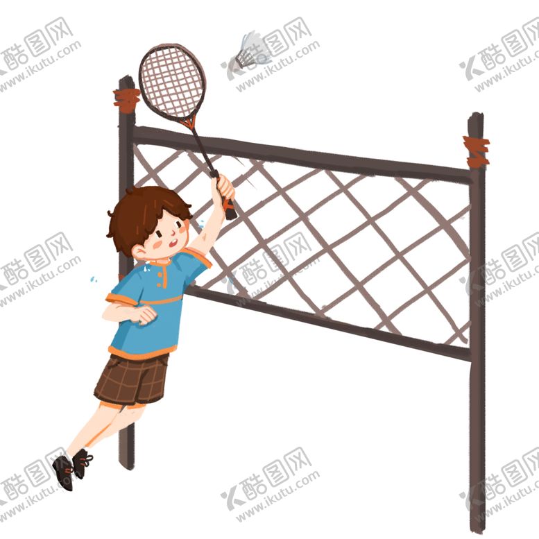 编号：34974007080104419559【酷图网】源文件下载-卡通打羽毛球的男孩插画