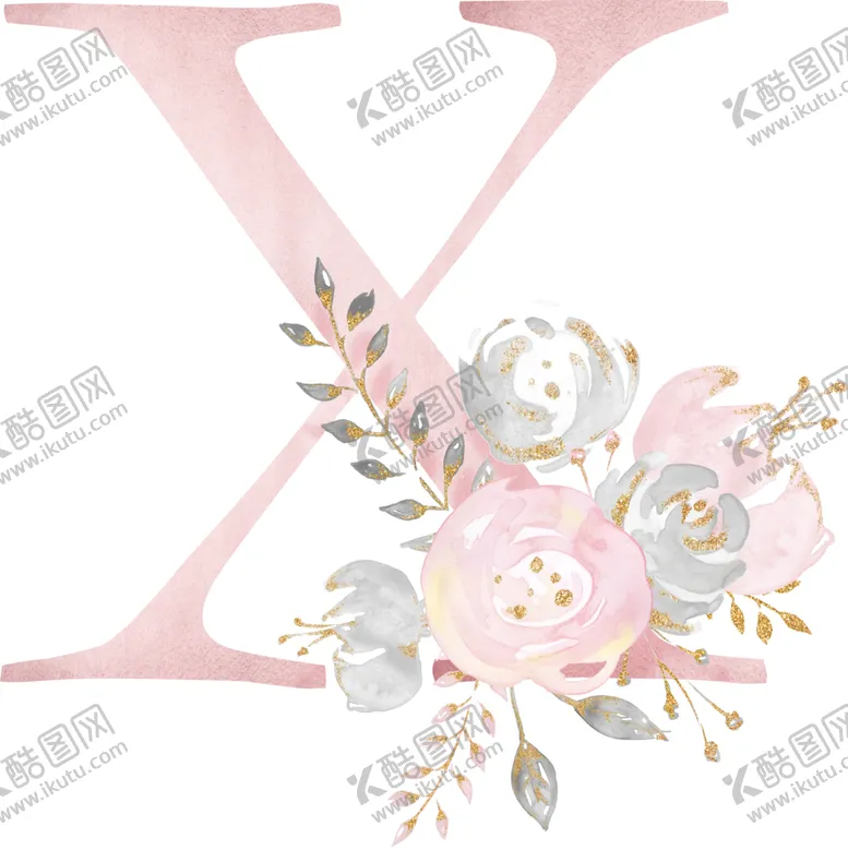 编号：43043706270550325605【酷图网】源文件下载-金粉鲜花字母数字素材