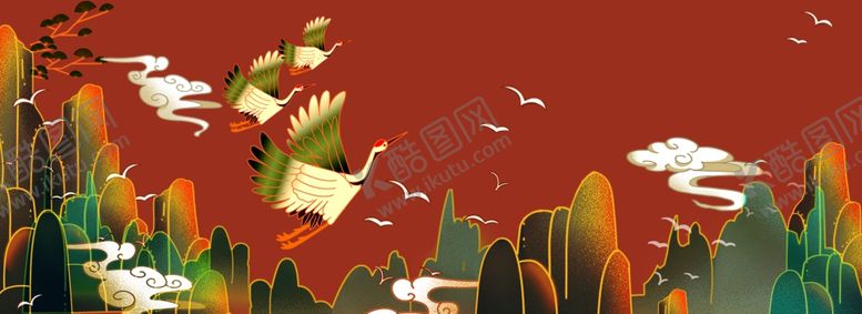 编号：59869809191331514476【酷图网】源文件下载-中国风国潮仙鹤