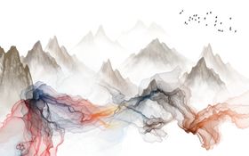 山水画中国风背景墨电视背景墙手绘