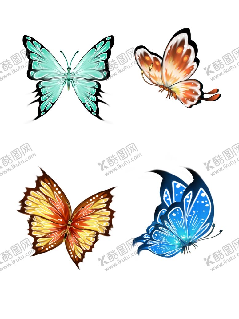 编号：11084001300627068146【酷图网】源文件下载-水彩晕染风格昆虫手绘蝴蝶套图
