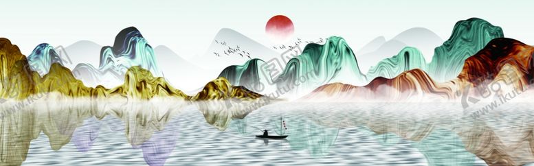 编号：60503507140430319172【酷图网】源文件下载-鎏金山水客厅装饰画