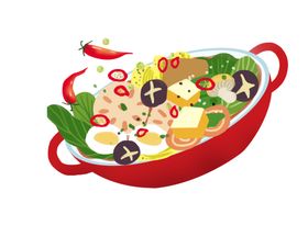 砂锅火锅美食食材插画卡通素材
