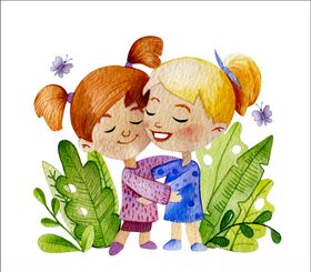 小姐妹拥抱小朋友