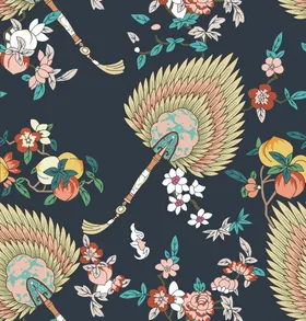 扇子乱花桃子小碎花