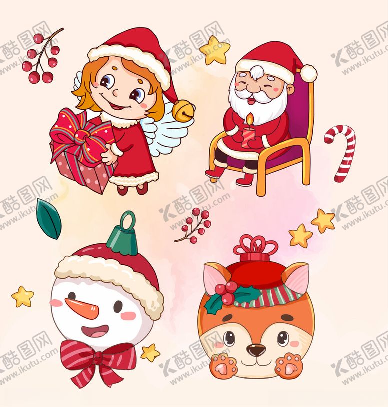 编号：84179211171530505634【酷图网】源文件下载-圣诞卡通角色贴纸集合