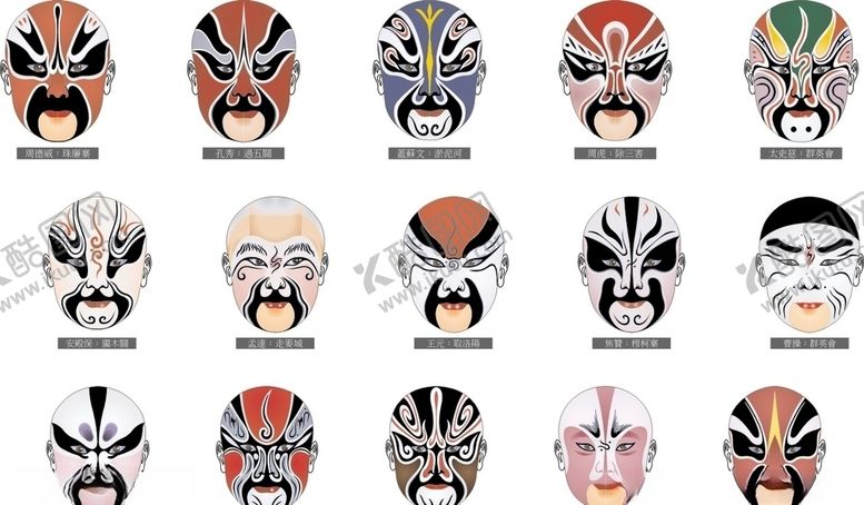 编号：27721111010610022905【酷图网】源文件下载-京剧脸谱曹操孔秀高旺曹洪闻仲