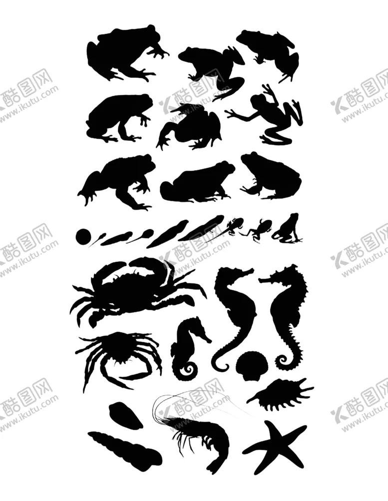 编号：49026601290849563770【酷图网】源文件下载-蛤蟆青蛙螃蟹海马龙虾剪影