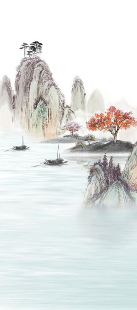 山水插画远山线条