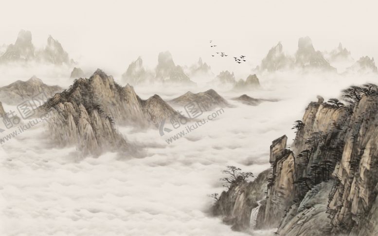 编号：68900709261120355536【酷图网】源文件下载-新中式水墨山水装饰画屏风背景墙
