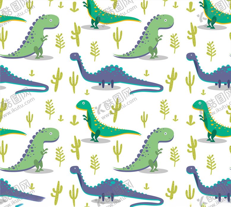 编号：80570310110257485248【酷图网】源文件下载-创意呆萌恐龙无缝背景