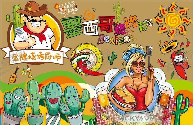 编号：42597309280627358456【酷图网】源文件下载-墨西哥烤肉背景墙CDR模板下载