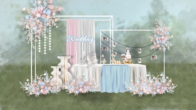 编号：23382711251546528555【酷图网】源文件下载-草坪户外蓝粉色婚礼迎宾区