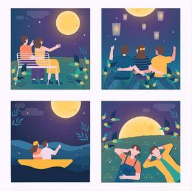 夜晚户外休闲美好场景