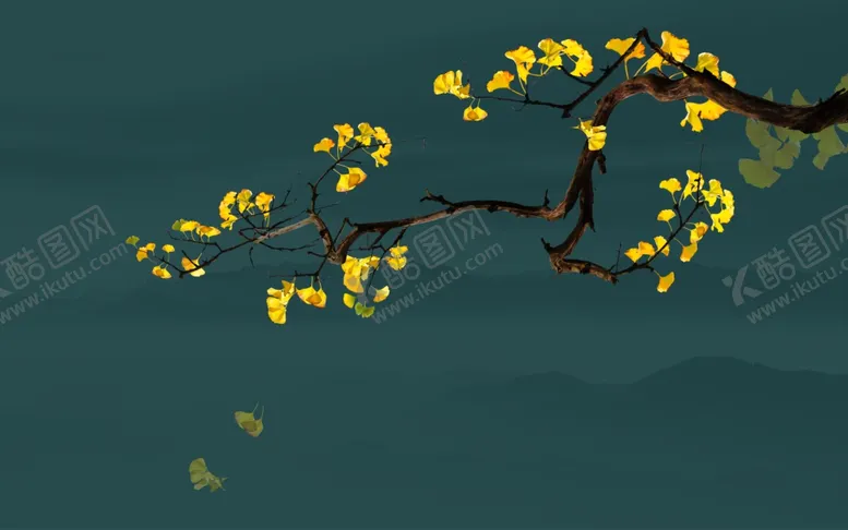 编号：83478209290855207369【酷图网】源文件下载-花鸟画银杏树背景墙