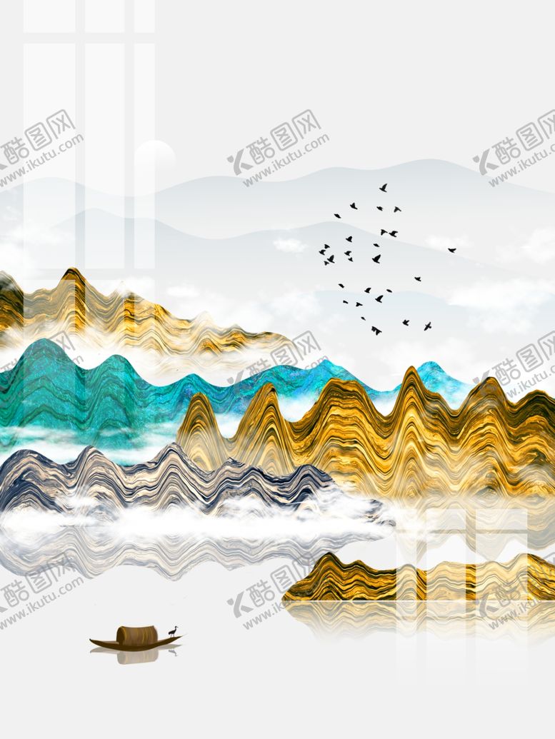 编号：41471607050029369588【酷图网】源文件下载-轻奢鎏金山水装饰画