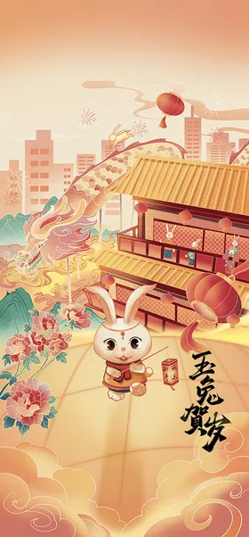 兔年插画新素材子舞狮生肖