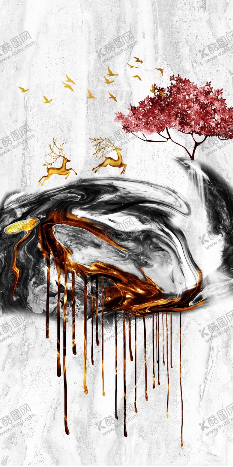 编号：54100210020650317197【酷图网】源文件下载-麋鹿晶瓷装饰画