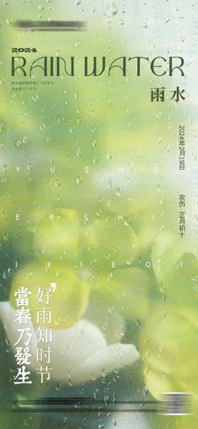 雨水节气海报下二十四地产花朵
