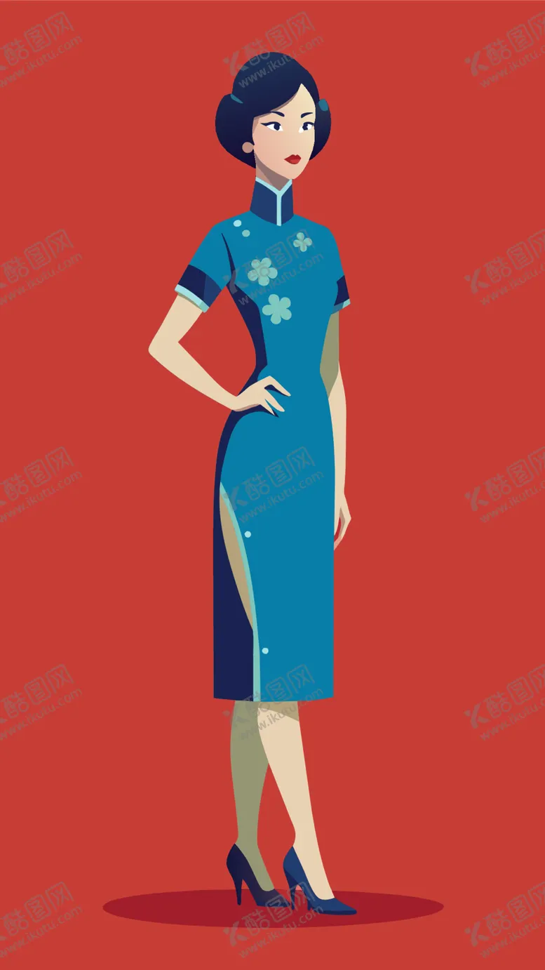 编号：76431312101940348268【酷图网】源文件下载-一个身穿勿忘我花纹旗袍的18岁