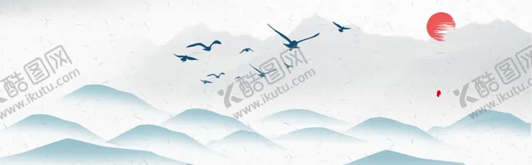 编号：79509603062348095716【酷图网】源文件下载-中国风落日大雁背景