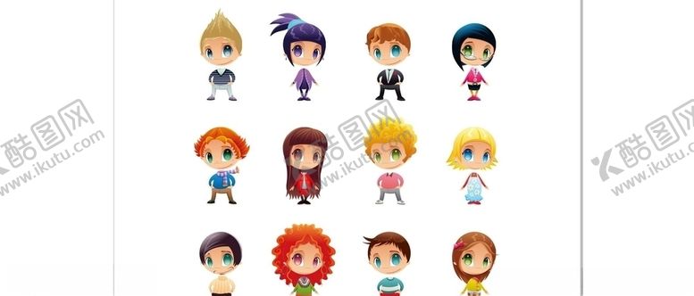 编号：65776110071725372987【酷图网】源文件下载-数款可爱卡通人物矢量