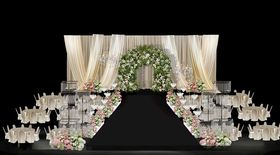 香槟色布幔造型白绿粉色主舞台