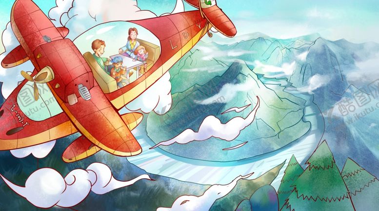 编号：94897106181422357502【酷图网】源文件下载-飞机天空清新插画卡通背景素材