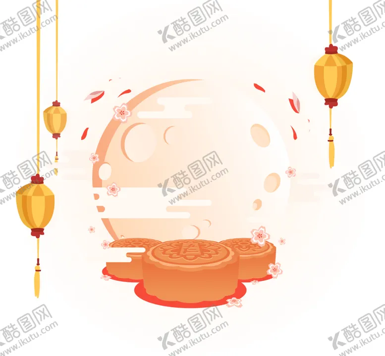 编号：69774602160327465934【酷图网】源文件下载-中秋月亮灯笼月饼装饰