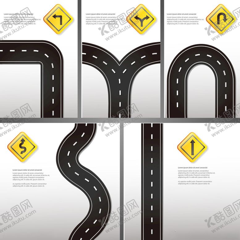 编号：40873504100021215381【酷图网】源文件下载-道路标识与蜿蜒道路展示