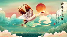 世界环境日活动国风插画卡通展板