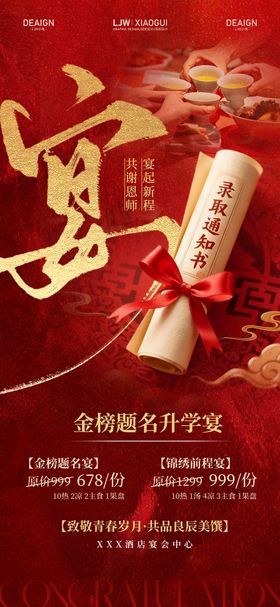 毕业升学宴红金海报