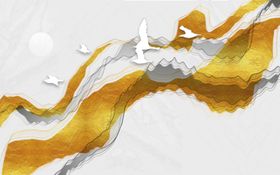 山水画鹤背景墙