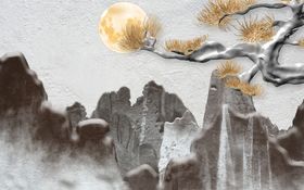 古典背景复屋檐中式屏风饭店装饰画