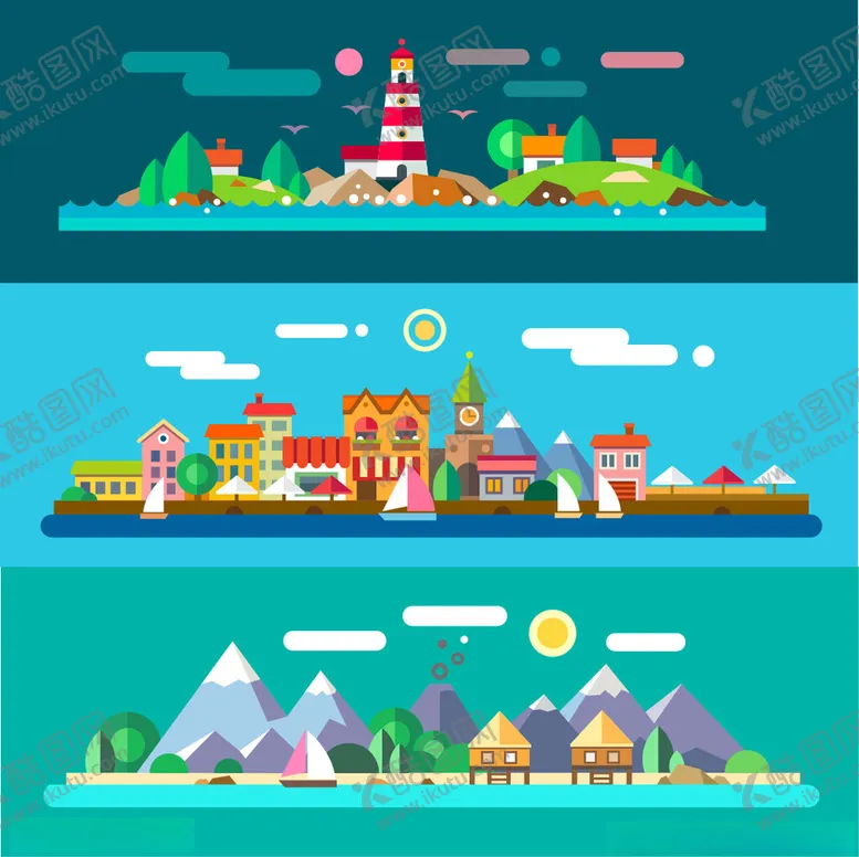 编号：62065106291814292355【酷图网】源文件下载-多彩风景插画展示多样景观