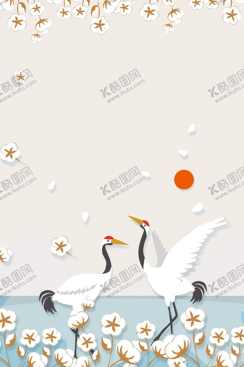 编号：22561810091219146259【酷图网】源文件下载-仙鹤棉花