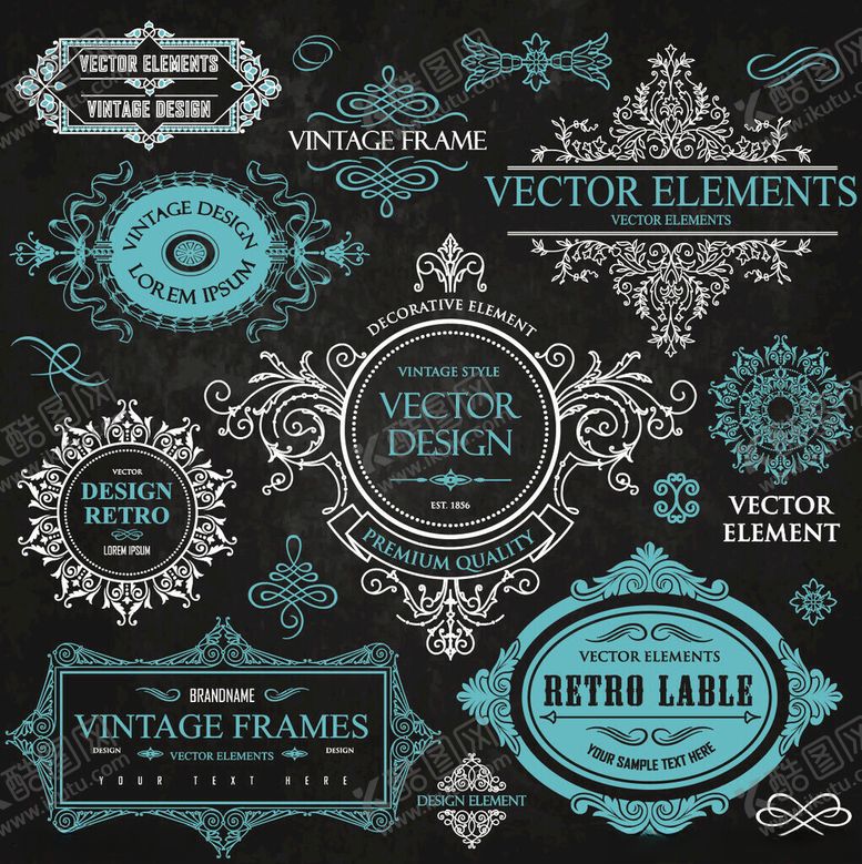 编号：76878710091953448369【酷图网】源文件下载-复古装饰矢量元素集合