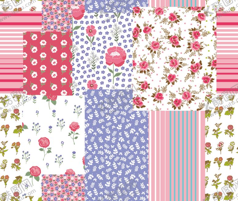 编号：55466404151836546248【酷图网】源文件下载-紫色系花卉图案拼接素材