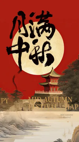 中秋节快乐DM背景板门楼