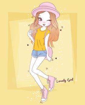 可爱卡通潮流少女插画